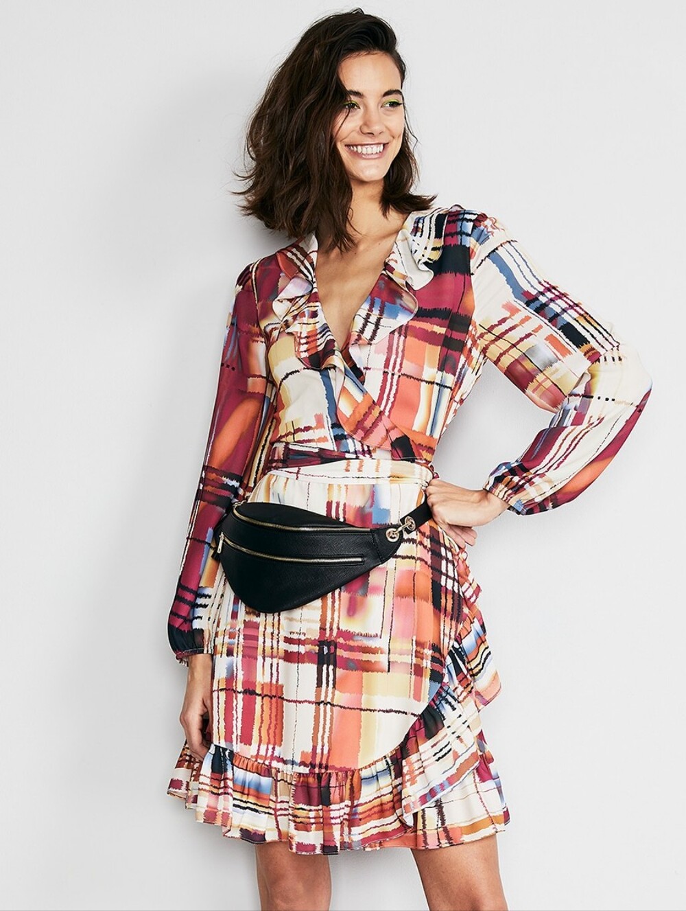 International Concepts Plaid Ruffle Faux Wrap Dress - Picture 8 of 9